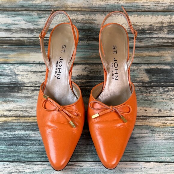 St John Slingback Pumps Womens 6.5B Orange Leather Dress Shoe Work Formal Heels - Picture 3 of 13